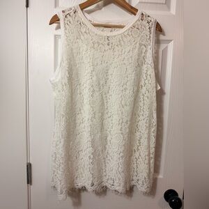 Chico’s Ivory Albaster Delicate Eyelet Lace Overlay Sleeveless Size 3